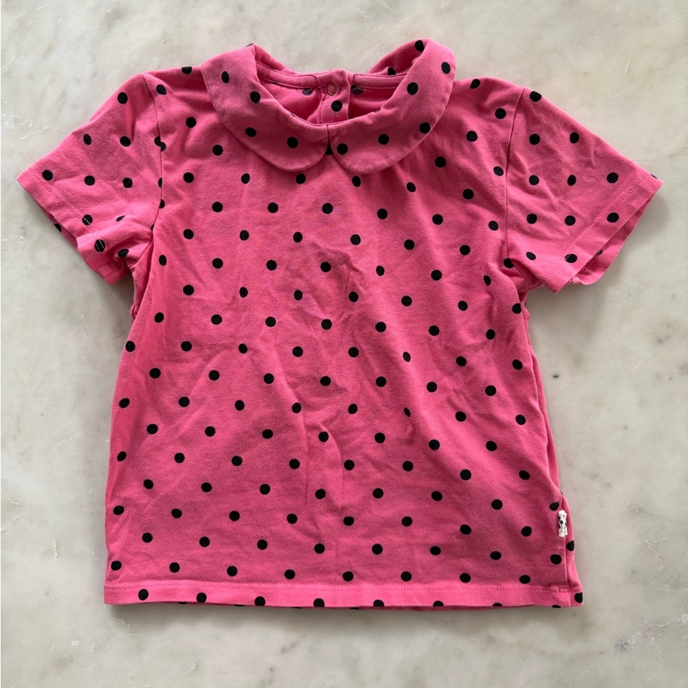 Mini Rodini pink and black polkadot Peter Pan collar shirt